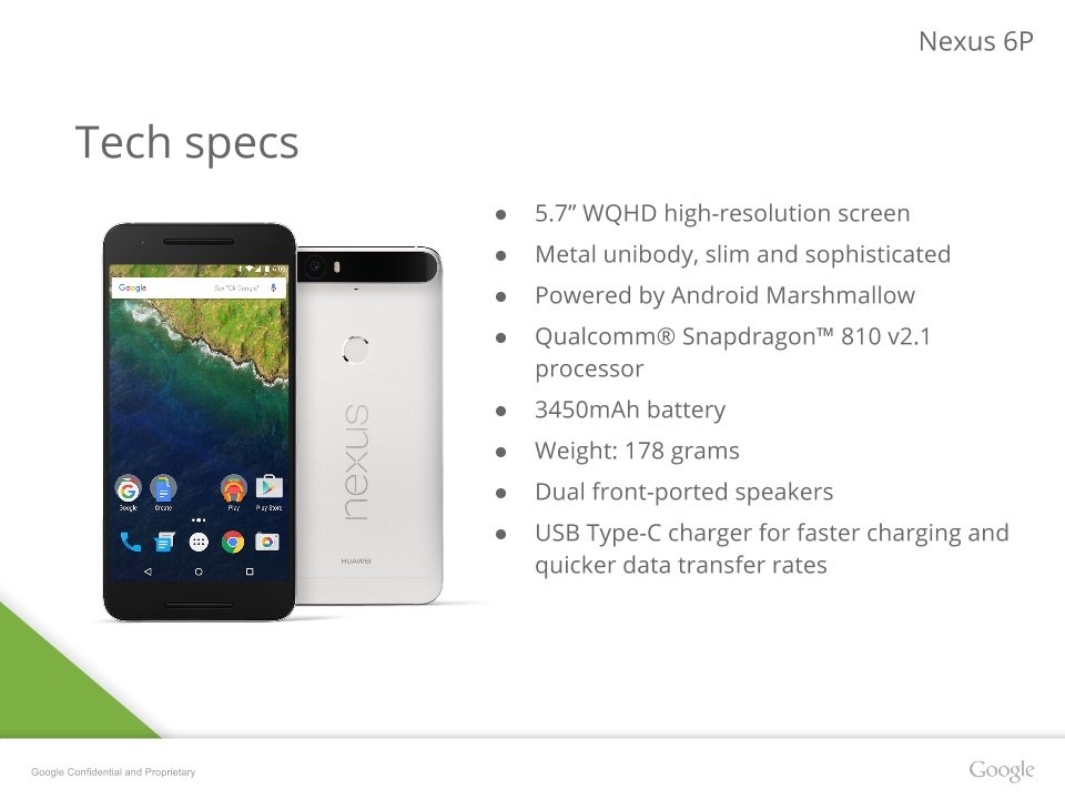 SPEC Nexus 6P ใช้ตัวเครื่องโลหะ, กระจก Gorilla Glass 4, แบต 3450 mAh